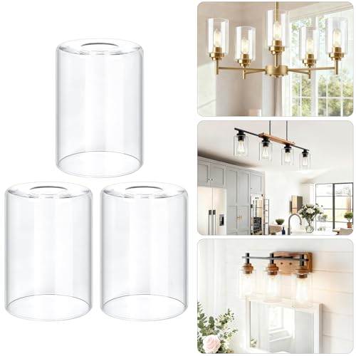3 Pack Clear Glass Lamp Shade Replacement, 2.5mm Thick Glass Pendant Light Shade,1.65" Fitter,5.51"w x 3.94"h, High Transmittance Light Fixtures for Wall Sconces, Pendant Light, Bathroom Fixtures by WKWKTOTO - Used condition - US$23.19