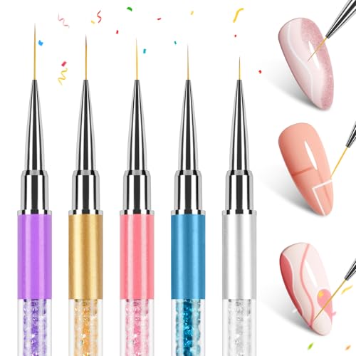 AYBUY Nagelkunststift, 5 Farben Nagellack Stift Set, Nagelkunststift, DIY Linie Nagelkunst Graffiti, Art Beauty Schmücken, Maniküre Werkzeuge für Halloween, Weihnachten, Karneval