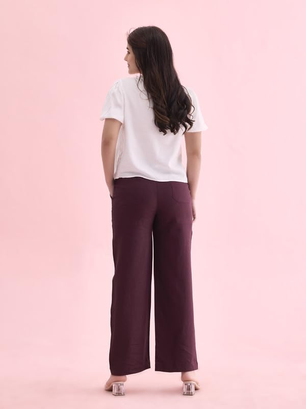 Image of GO COLORS Solid Linen Cargo Pants for Women | Full Length, Mid Rise, Side Pockets
