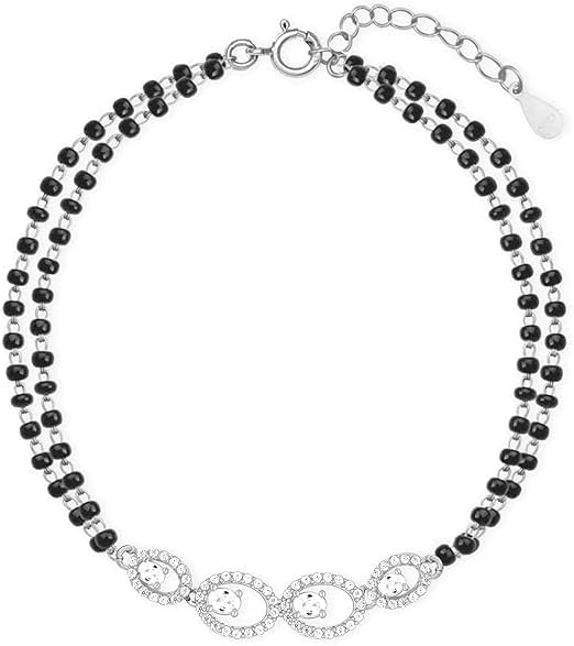 VIVA Silver Black Beads Mangalsutra Bracelet, Adjustable |.