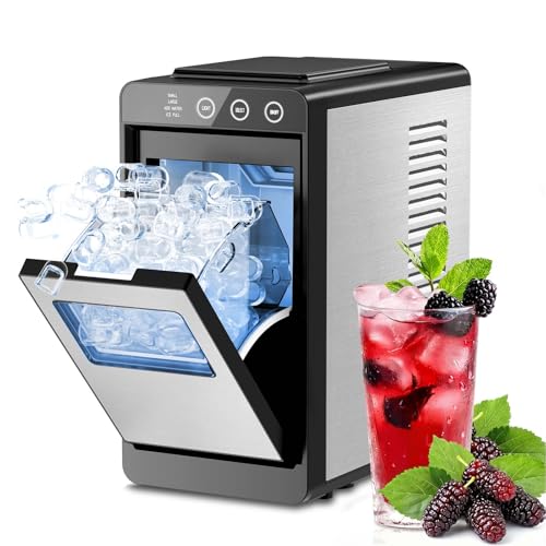Kismile Countertop Ice Maker, 8 Bullet Cubes in 6 Mins, 26.5lbs in 24Hrs, 2 Ice Sizes, Self-Cleaning Portable Ice Maker with Basket and Scoop, for Home/Office/Camping/RV, Silver