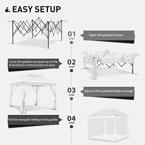 Joyside 11'x11' Pop Up Gazebo for Patios Gazebo Canopy Tent with Sidewalls Outdoor Gazebo with Mosquito Netting Pop Up Canopy Shelter Wedding Tent (White) - Thumbnail 4