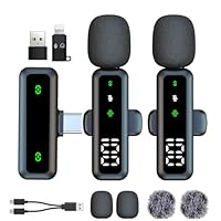 Kabelloses Lavalier-Mikrofon mit LED-Anzeige, Lavalier-Mikrofone Clip on Mic mit Rauschunterdrückung, für Videoaufnahmen, Tiktok, Youtube, Vlog Podcast Content Creator (schwarz)