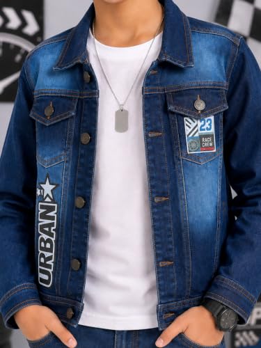 Image of KiddoPanti Boys Denim Jacket | Cotton Poly Blend with Spandex | Washed Denim, Full Sleeve | Button Closure & Front Flap Pockets | Collared Neck