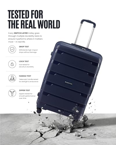 Image of SNITCH Layer Large Size Blue Polypropylene Hard Travel Suitcase - Large Trolley Bags & Luggage with 8 Wheels, Premium Lock, Wet & Dry Pouch & Free Shoe Bag
