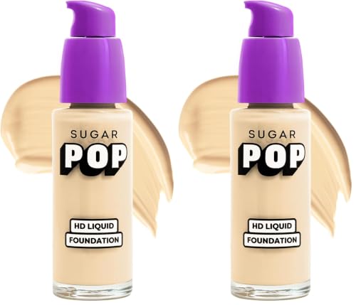Image of SUGAR POP HD Liquid Foundation with SPF 30 | Lasts upto 16hrs | Full Coverage | Water-Resistant | Matte Finish | 30ml - 01 Hazelnut (Pack of 2)
