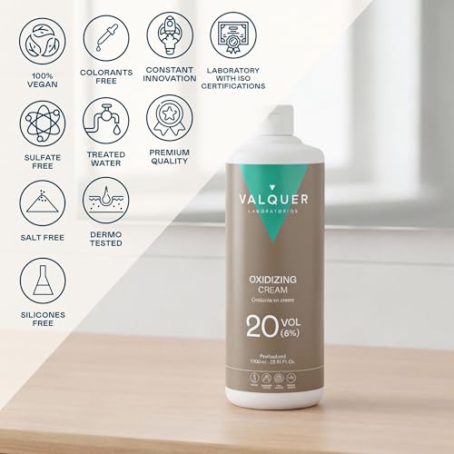 Miniatura 2 de Valquer Agua Oxigenada En Crema Estabilizada 20 Volúmenes 6 Oxidante Para Coloración Capilar Permanente Y Decoloración Vegano Con Ingredientes De Origen Natural Profesional 1 L
