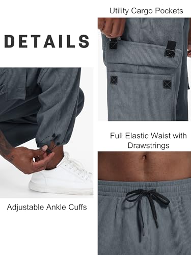 Tapata Men's Fleece Lined Corduroy Cargo Pants Regular/Long/Tall Heavyweight Baggy Sweatpants Casual Elastic Waist Slacks4