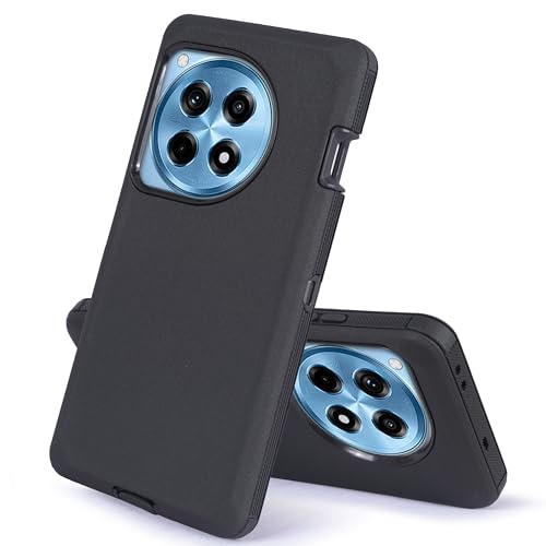 Jackpot Wireless Compatible for OnePlus 12R 5G (2024) with Belt Clip Holster, Heavy Duty Military Grade Drop Protective Case with Rotating Stand (No Screen Protector) (Black)