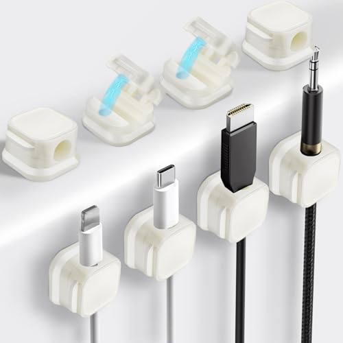 6 Pcs Magnetic Cable Clips, Cable Management, Office Desk Accessories, Cord Organizer, Cable Smooth Adjustable,for Desk, Wall, Car, Motorcycle,Home Office, Phone Cable Management (White)