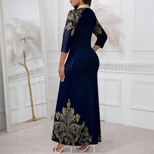 Image of PinkPatty Women's Casual 3 /4 Sleeve Polo V Neck Bodycon Maxi Dress