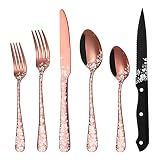 Stapava 48-Piece Copper Silverware Set with Steak Knives for 8, Stainless Steel Rose Gold Flatware C