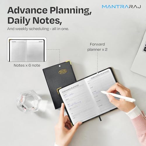 MantraRaj 2026 Week to View PVC Leather Effect Pocket Diary With Metal Corners Compact Planner with Hard Case Cover, Conversion Tables and Organizational Tools - 11cm x 7cm - Black - Image 4