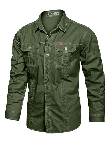 Eisctnd Men's Long Sleeve Cotton Work Shirt Casual...