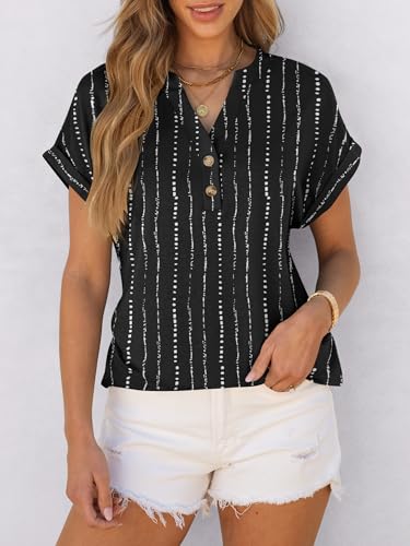 Image of ANRABESS Womens Short Sleeve Henley Tops V Neck Dressy Casual Blouses Summer Trendy Tee Shirts 2026 Vacation Fashion Clothes