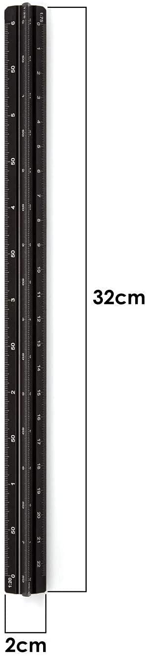 30 cm escalímetro de precisión, aluminio para arquitectos e ingenieros, triangular - 1:20, 1:25, 1:50, 1:75, 1:100, 1:125