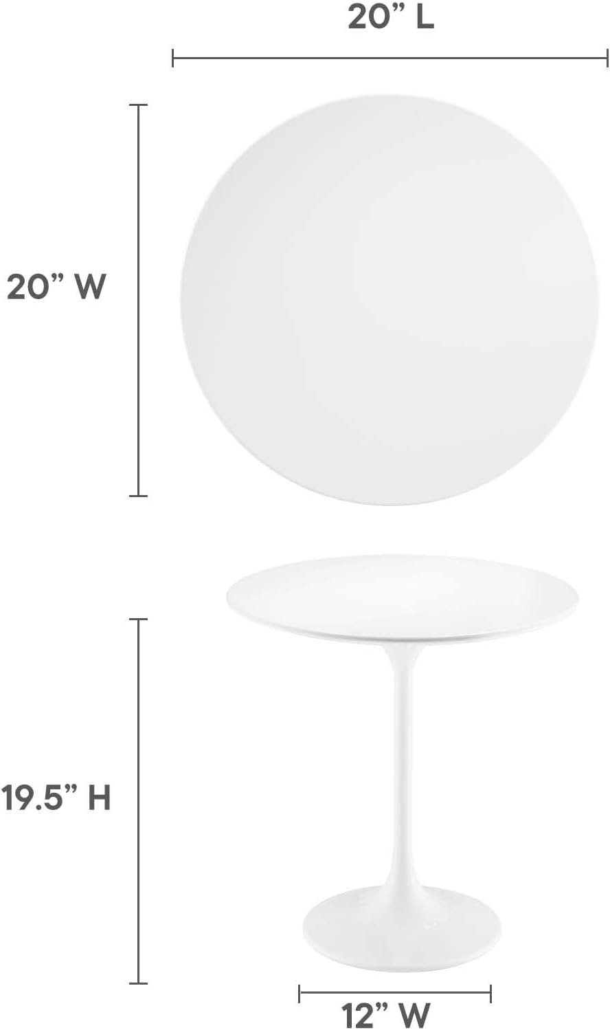Modway Lippa Round 20" Mid-Century Modern Side Table in White White