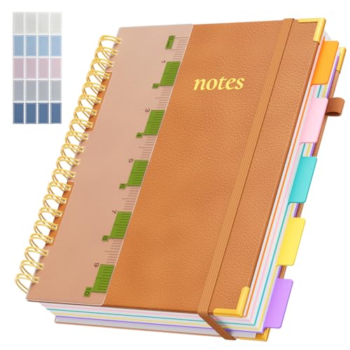 XYark A4 Hardcover Spiral Notebook, 8.5"x11" College Ruled Notebooks with Removable Dividers Tabs & Ruler, 5 Subject Notebook 300 Pages, Large Lined Journal for Women Men School Work Office, Orange