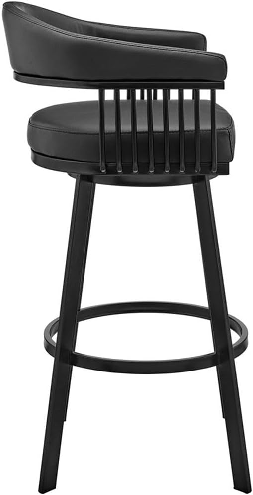 Armen Living Bronson 25" Counter Height Swivel Bar Stool in Black Finish and Black Faux Leather