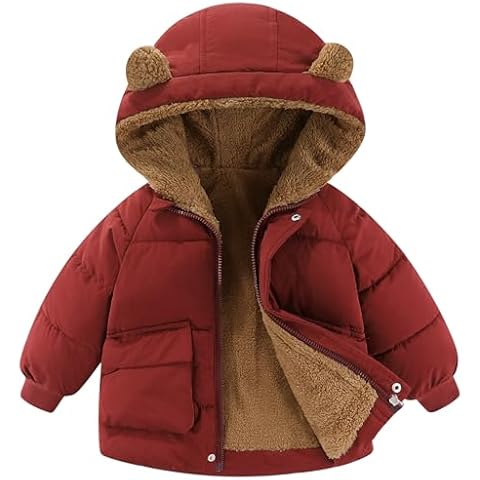 AIWUHE Toddler Winter Coat Boys Girls Down Jacket Hooded Fleece Jackets Warm Outwear 3D Bear Ear Padded Puffer Jacket With Pockets Red 3-4T 110 Cover