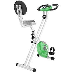 Bicicleta Estatica Uso Diario HOMCOM Bicicleta Estática Plegable 8 Niveles Resistencia Magnética para Ejercicios Profesional Bicicleta Vertical con Ritmo Cardíaco Pulsómetro Asiento Ajustable Carga 110 kg 43x97x109 cm Verde