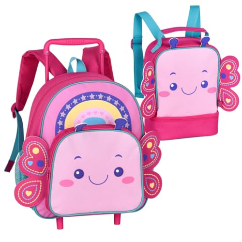 Kit Escolar Infantil, Mochila com Rodinha 13' e Lancheira Térmica 9', Desenho de Borboleta e Abelha, para Meninas, Clio Pets (Borboleta)
