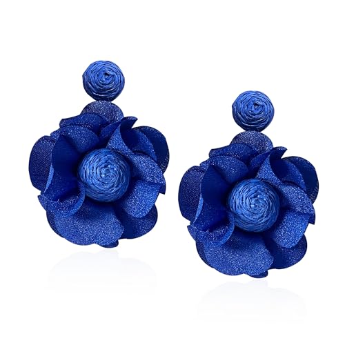 Rattan Flower Drop Earrings Raffia Dangle Boho Statement Earrings for Women
