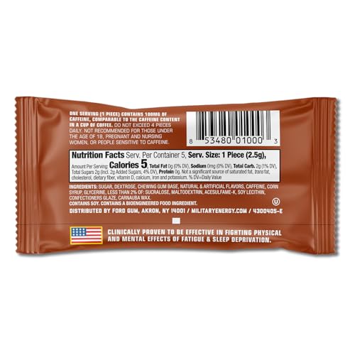 Image of MEG (Military Energy Gum) - Cinnamon | Enhance Your Physical Performance with 100mg of Caffeine Per Piece, Ultimate Boost for Workouts, Alternative to Caffeinated Drinks | NSF for Sport Certified - Pack of 18