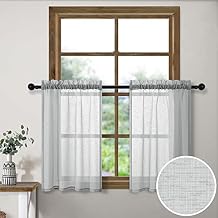 Silver Grey Kitchen Curtains 36 Inch Length for Kitchen 2 Panels Rod Pocket Linen Woven Textured Semi Sheer Cafe Curtain Tiers for Party Living Room Small Window Bathroom 30x36 Inches Long Light Gray