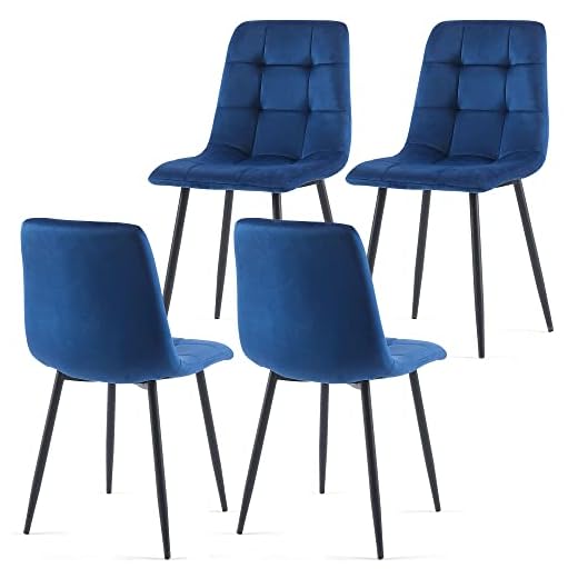 NORDICANA Navy Blue Velvet Dinner Chairs Set of 4, Modern Armless Biscuit Tufted Dining Side Chairs with Metal Legs for Kitchen Living Room Vanity