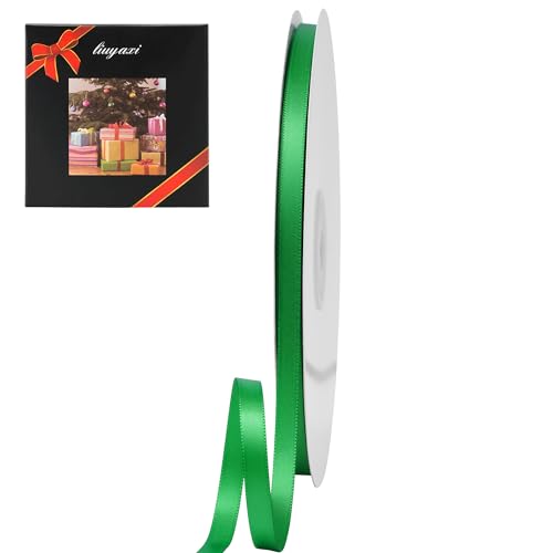 LIUYAXI Green Double Faced Satin Ribbon, 1/4" X Continuous 50 Yards, Thin Ribbons Perfect for Gift Wrapping Wedding Invitation Card Hair Bows Tag Floral Arrangement DIY Craft