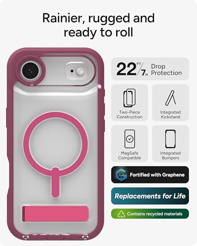 Image of ZAGG Rainier Case with Kickstand for iPhone Air - Red Black Cherry Graphene 22ft (7m) Drop Protection, Lanyard Attach Points, MagSafe, Wireless Charging Compatible, 2-Piece Design, Phone Case