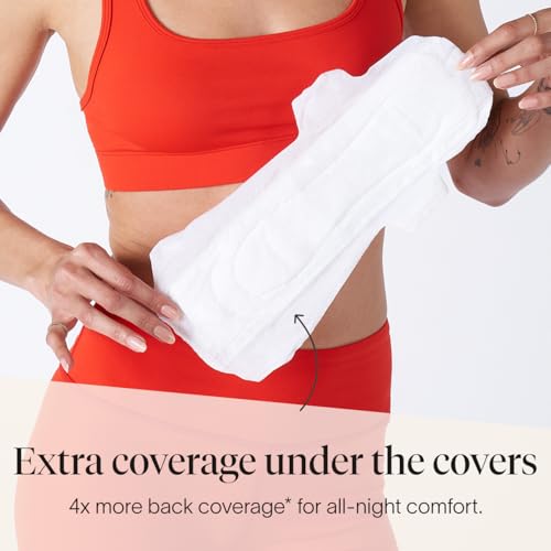 Cora 100% Organic Cotton Topsheet Extra Heavy Overnight Pads (48 Count) | Extra Heavy Absorbency Period Pads with Wings, Up to 12 Hours of Leak Protection, Made Without Harsh Chemicals, Feminine Care