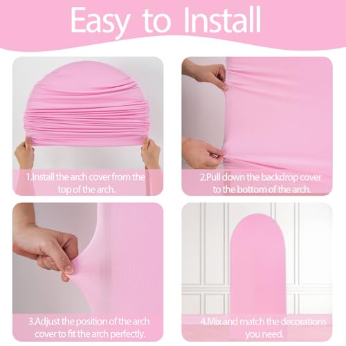 WEERRW Wedding Arch Cover Pink Spandex Fitted Set of 3 Balloon Arch Stand Covers Round Top Chiara Stretchy Backdrop for Birthday Party Baby Shower Banquet Decoration (6FT, 6.6FT, 7.2FT) - image 6