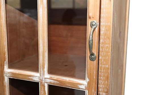 Image of Tall Storage Cabinet with Glass Door & 2 Drawers - Vintage Wood Display Cabinet, Single Door Cabinet with Shelves, Wood Storage Cabinet for Living Room (Solid Wood Frame + MDF)
