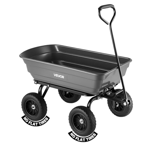 VEVOR Chariot de Jardin Basculant Max. 272 kg Chariot à Benne Basculante en PP pour Transport de Bois Plantes Terre, 4 Roues Increvables Pivotantes à 180°,...