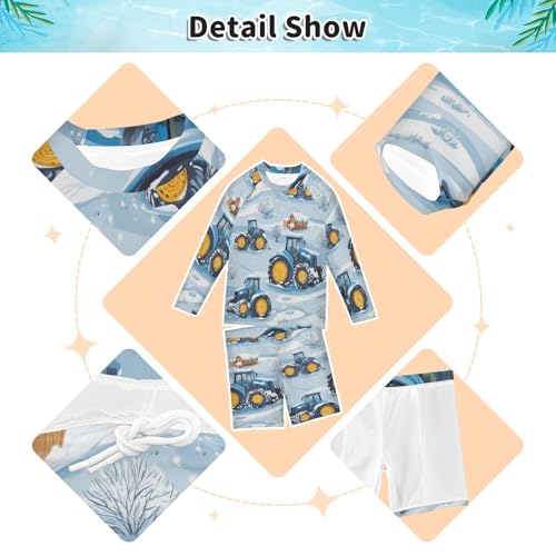 Winter Tractor Snow Boys Swimsuit Rash Guard Toddler Kids Long Sleeve Swim Shirt and Trunks Swimwear Set 3-10Y3