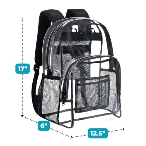 clear backpack heavy duty reinforced straps multiple pockets large capacity, transparent bag see through (Black, Large)3