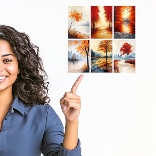 Image of SiddArtify Autumn Landscape Wall Art Prints Set - Fall Tree Poster Decor for Living Room Bedroom Office - Set of 2-4x6 Inch - Board (Pack of 6) - Sticker (Pack of 6)