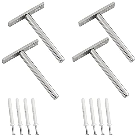 4 Pcs Floating Shelf Brackets Support,4 inch Concealed Hidden Bracket with Self-Tapping Screws and White Rubber for Wood Shelves Cabinet Furniture Shelf Support Cover