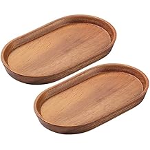 Vandroop Mini Serving Trays for Parties, Small Decorative Tray for Tea&Coffee, Oval Wooden Plates for Serving Food for Appetizer&Vegetables for Bathroom 7.8"4.6" Acacia, Set of 2