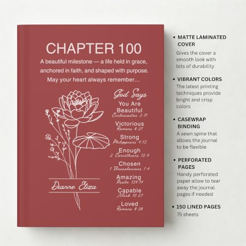 Personalized 100th Birthday Journal, Christian Faith Gift, Custom Name Birth Flower Notebook, Hardcover Floral Diary, 100th Birthday Keepsake for Mom, Dad, Wife, Husband, Grandma, Grandpa, Family or Friend - VERSE100_10 - Image 7