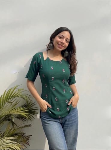 Image of ANNI Designer Short Kurti for Women Viscose Blend Printed Ethnic Tunic | Stylish Kurti Tops with Jeans Styling | Casual Office Wear | Trendy Indian Fashion for Woman
