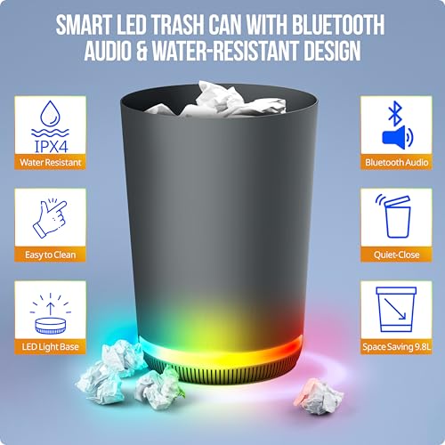 Caneca de Basura con Bocina Bluetooth y Luz LED 9.8 L miniatura 3