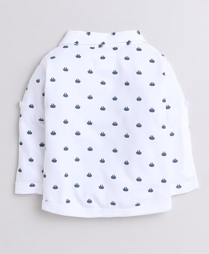 Image of BUMZEE Boys Regular Fit Full Sleeves Collar Neck Cotton Shirt Waistcoat Short Set with Applique Bow