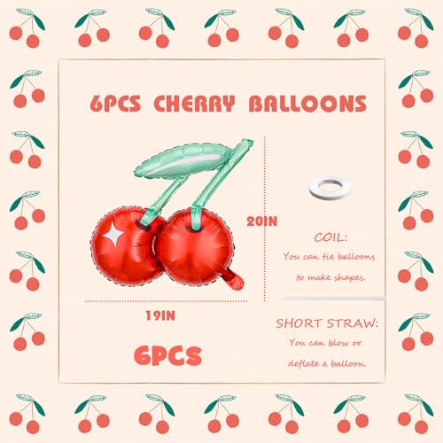 Image of Cherry-Balloons Summer-Birthday-Balloon 6PCS 20inch Red Fruit Cherry Themed Balloons Happy Birthday Party Decorations Wedding Baby Shower Supply