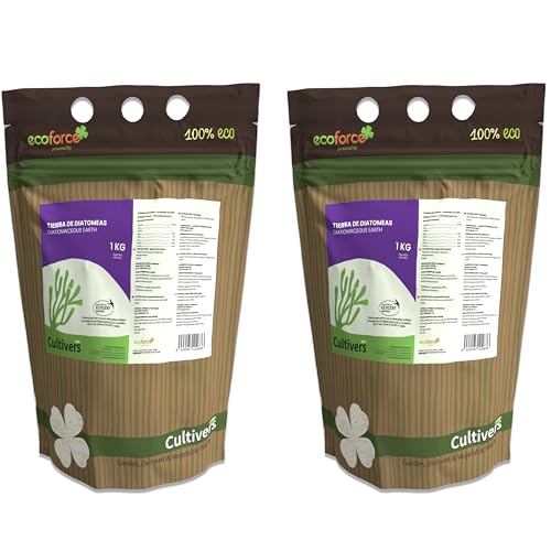 CULTIVERS Tierra de Diatomeas Ecológica Micronizada 2x1 kg | Polvo Ultrafino de Origen Natural | Producto Certificado por Ecocert | Materia Prima de Algas fosilizadas con Contenido Natural en sílice