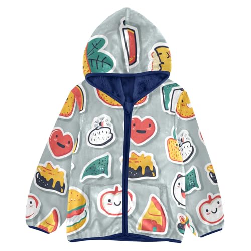 Cartoon Stickers Girls Fleece Jacket Girls Fall Jacket Girls Zip Up Hoodie Girls Sherpa Jacket 2-10T