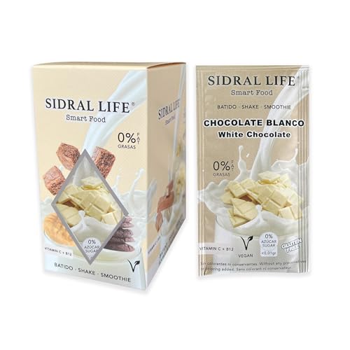 SIDRAL LIFE - Dulce/Saborizantes sin azúcar para leche,batidos o postres. Instantáneas en Polvo - Saborizantes Sin Azucar ni gluten y con Vitamina C y B12-15 Sobres(Chocolate Blanco)
