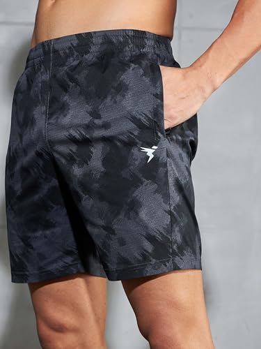 Image of TECHNOSPORT Men's Regular Fit All Over Print Stretchable Shorts with Quick Dry, Anti Odour for Gym, Sports and Regular Use